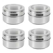 4 Packs, Magnetic Spice Jar, Wall Mounted Stainless Steel Spice Jar, With Lid And Small Hole, Rust Free, Easy To Clean