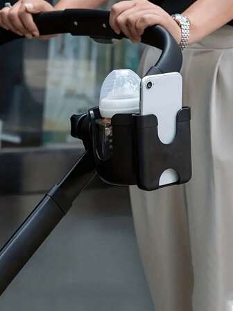 One Stroller Cup Holder And Mobile Phone Holder, Multi-Functional Stroller Accessory With Bottle And Mobile Phone Holder, Adjustable Clamp For Children 0-6 Years Old - Easy To Install