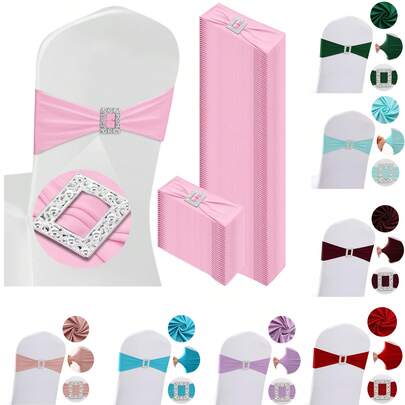 20 szt. pokrowców na krzesła z elastycznego materiału Spandex z kwadratowymi suwakami klamrowymi, elastyczne szarfy na krzesła z kokardą, odpowiednie na wesele, imprezę, dekoracje wydarzeń