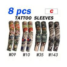 8 piezas de mangas de tatuaje - Cubiertas de brazo sin costuras y transpirables para ciclismo y conducción | Mangas de protección solar y enfriamiento de tela de nailon como regalo para hombres - Multicolor - Ver 8