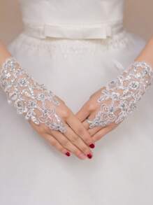 2 buc mănuși de nuntă elegante din dantelă, mănuși decorative de cristal scobite de mireasă, accesorii pentru petrecerea de logodnă în stil matur