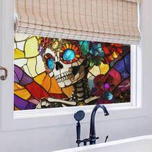 1 Rolle leicht zuschneidbare einseitig bunte Skelett Fensterfolie mit Frosteffekt, statische Haftung ohne Klebstoff, Buntglas Fensterfolie Kunst Dekoration, Fensteraufkleber, Fenstersticker