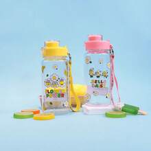 Miniso Minion Flower Series Drawstring Snap-Lid Plastic Cup 640mL/21.64oz, Cute And Portable, Everyday Durable(1 PC) - Pink - View 3