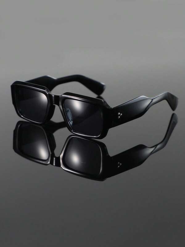 1pc Men's Thick Square Frame Plastic Fashion Casual Eyeglasses, Wide Arm European & American Retro Decorative Glasses Suitable For Men For Summer Beach Vacation,Outdoor,Travel