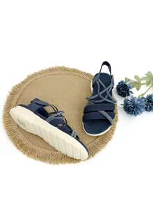 Women's Elastic Band Sandals, Comfortable Walking, Breathable, Open Toe, Ideal For Summer - 藍色 - 查看 3