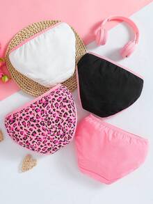 女童豹纹和心形印花 4 件套时尚柔软三角内裤，粉色和黑色 - 彩色 - 查看 3