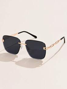 1副女士金属无框方形大框链条镂空复古优雅时尚眼镜，适合日常、度假、旅行佩戴，夏季海滩度假、户外活动、旅行