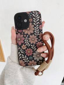 A Stylish Phone Case Does Not Include A Lanyard Or Stand. 1 Floral Design Camera Lens Cover, Compatible With 11 Pro/12 Pro/13 Pro/14 Pro/15 Pro, 16 Plus/16 Pro. - Black 2 - View 3