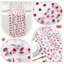 1 件草莓网状桌旗，29.53*70.87 英寸，草莓主题派对桌面装饰，欢乐婚礼派对用品，迎婴派对桌布，草莓主题生日派对装饰 - 彩色 - 查看 5