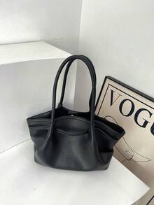 2024 New Fashion Suede Bag, Solid Color Belt Bag, Ruffled Handbag, Large-Capacity Wing Bag, Bat Bag, Commuter Underarm Tote Bag, Suitable For Shopping, Work, Party, Party And Festival. - Black - View 4