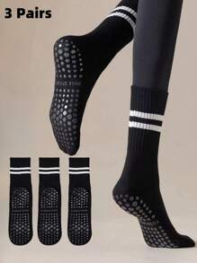 3 paires de chaussettes antidérapantes pour le Pilates, chaussettes antidérapantes pour femme pour le Pilates, chaussettes adhérentes pour le Pilates, chaussettes à grip pour le yoga, noir, blanc, rose, sport