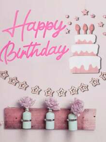 1 Set Happy Birthday Wooden Sign With Happy Birthday Pull Flag, White Lacquered Paper Cut Wooden Happy Birthday Letter Sign Vintage Village Birthday Party Decoration Background Wall Photo Props