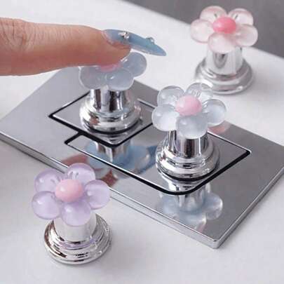 2个装花卉卡通马桶冲水把手，花朵造型马桶冲水按钮，马桶水箱按钮，花朵造型马桶按压器，马桶冲水按钮按压工具，创意花朵抽屉柜拉手，- 轻松按压，时尚浴室配件，增添优雅气息，适合长钉设计浴室配件浴室工具