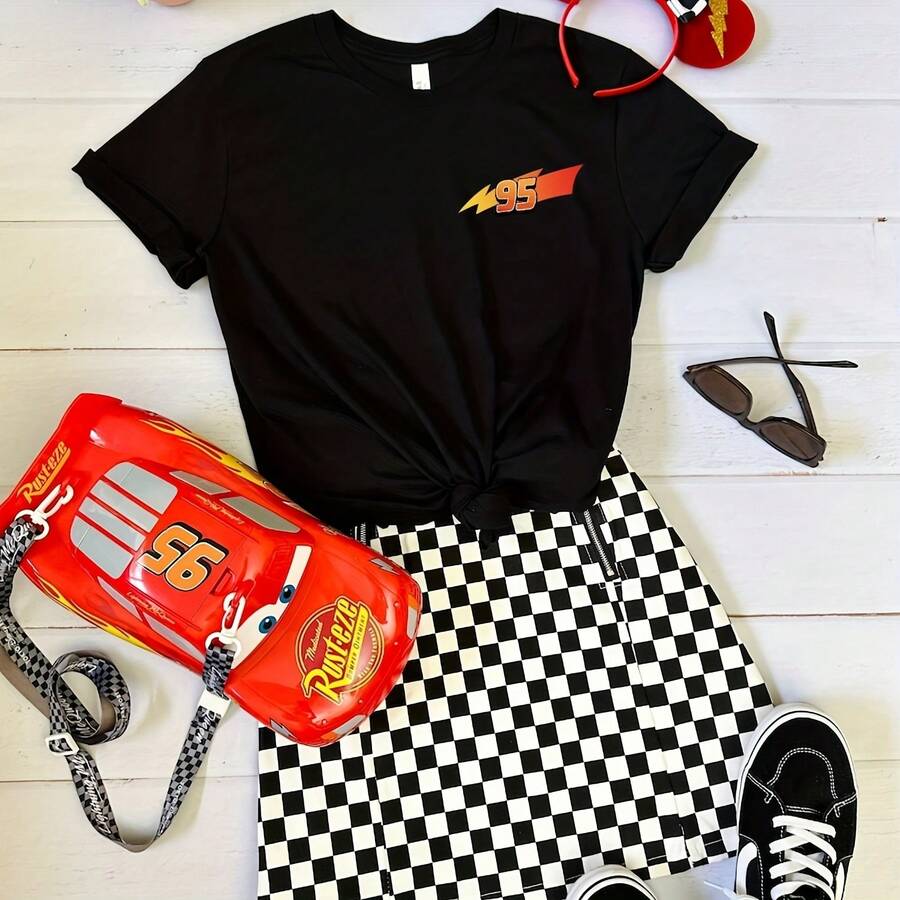 Pixar Cars L.Ightning M.CQueen 95 Logo Inspired Minimalist Unisex T Shirt - Black - View 1
