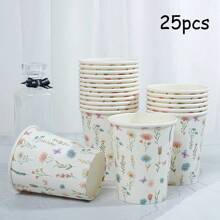 10/25 Vasos de papel desechables con temática de flores frescas, de 9 onzas/250ml, vasos de bebida desechables, vasos de café desechables para fiestas de cumpleaños, adecuados para diversas fiestas, bodas, hogares, oficinas, vasos de bebida, vasos de bebida fría, vasos de té caliente, tazas de café, vasos de comedor, suministros y accesorios para fiestas de cumpleaños