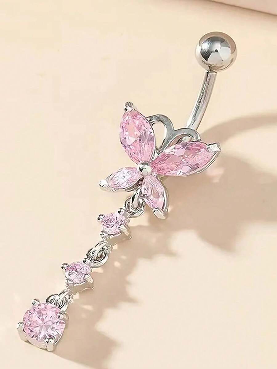 1入長蝴蝶形掛墜肚臍環,男女適用,歐美性感身體穿刺珠寶,銅嵌不銹鋼