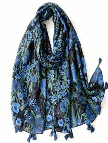 1条女士简约印花围巾，新款秋冬保暖围脖，时尚长披肩，防晒沙滩巾，多功能户外披肩 - 彩色 - 查看 9