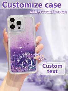 1 pieza Funda de teléfono híbrida suave-dura de TPU+PC con líquido morado con en suspensión, personalizable con texto, anti-caída, compatible con Apple/modelos de teléfono correspondientes, funda de teléfono personalizable, funda de teléfono con líquido con en suspensión