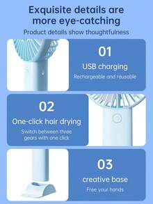 Handheld Mini USB Rechargeable Fan With Phone Holder Base, Portable Desktop Small Fan, Essential For Holidays - Blue - View 4