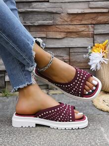 Plus Size Women Summer New Decor Breathable Solid Color Beach Shoes, Lightweight Casual Indoor/Outdoor Sandals - Hot Pink - View 2