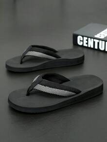 Plus Size Lightweight EVA Flip Flops, Casual Non-Slip Slippers/Beach Thong Sandals, Solid Color, EVA Footbed, Suitable For Indoor/Outdoor, Beach, Shower, Spring/Summer, Men - Black - View 4