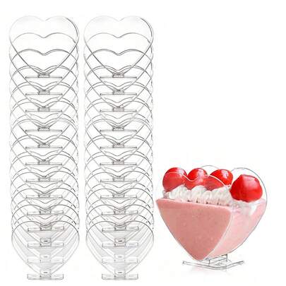 10pcs/20pcs/40pcs Double Heart-Shaped Cup, 80ml/2.8oz, Transparent Plastic, Mini, Reusable, Hand Wash Only, Uncoated, For Dessert Table, Cake, Pudding