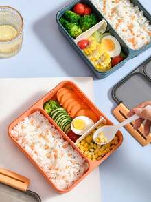 Set de 2 cajas de almuerzo prácticas y portátiles con compartimento sellado de una sola capa, caja bento con cuchara incluida, útiles escolares - Multicolor - Ver 5