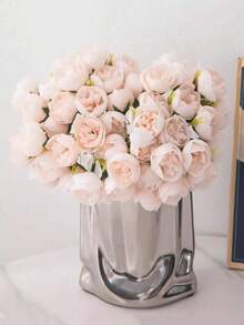 1 ramo/2 ramos de ramo de peonías de seda artificial, rosa con 27 tallos de peonías artificiales para centros de mesa, arreglos florales, decoraciones de fiesta de bodas y fiestas nupciales en el hogar