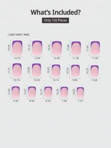 Juego de 150 piezas de puntas de uñas de gel para manicura francesa en forma cuadrada corta de color morado, 15 tallas, pegatinas de gel suave para uñas, extensión de uñas acrílicas, DIY, ideal para mujeres, accesorios para uñas