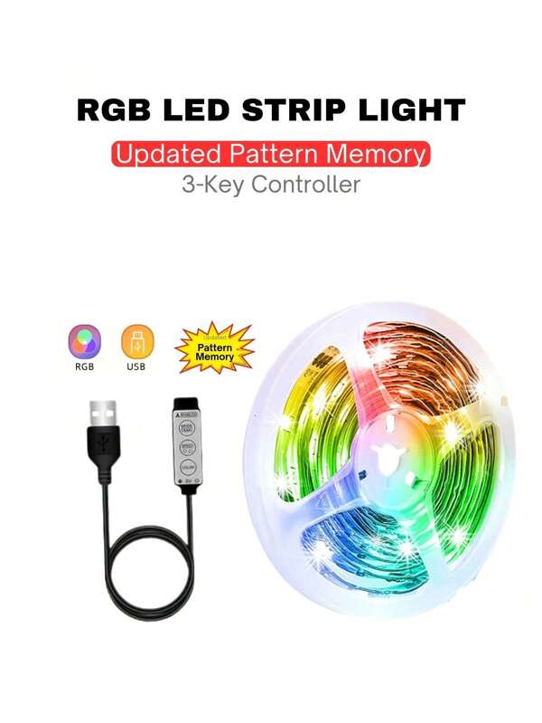 1pc 1m-15m/3.3ft-50ft TV Backlight Led Strip Light 5V USB Powered Rgb Strip Light 3-Key Control Multiple Color For Home Decoration, TV Monitor Background Lights,Festival Celebration Atmosphere Lights, Party Atmosphere Lights, Fun Lights, Enrich Your Home Environment And Life For TV Computer Backlight,Party Home Gaming Living Room Lighting Decoratoin