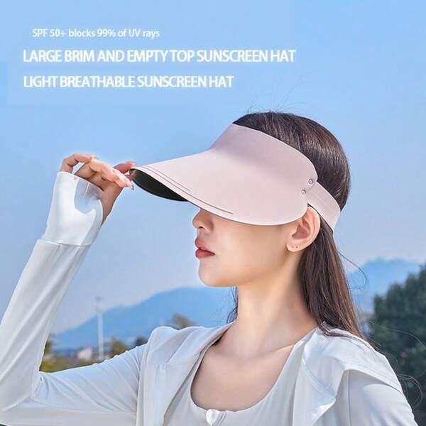 1pc Upgraded Seamless One-Piece Sun Hat For Women, UV Protection, Wide Brim, Hollow Top, Rollable Brim, Summer Style