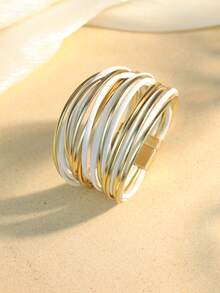 1件波西米亚风多层缠绕手链，时尚度假配饰，撞色磁扣，大胆嬉皮摇滚风格，男女皆宜，宽手镯设计，完美女性配饰