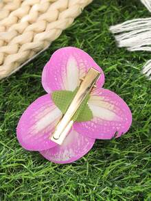 1 pieza Clip para el cabello con diseño de orquídea de flores artificiales, accesorio de cabello minimalista y lindo, pinzas para el cabello, pasadores de cabello, útiles escolares - Multicolor - Ver 2