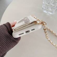 1pc Multi-Function Phone Case With Built-In Mirror Wallet, Slip-On Style, Lychee Pattern, High-End PU Leather Waterproof Shockproof Anti-Fall Scratch Resistant - white + gray - View 5