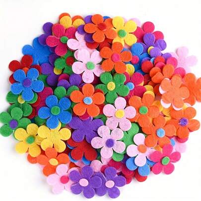 100pcs Multi-Color Felt Flowers | Polyester Self-Adhesive Appliques | Reusable & Matte Finish | Ideal For Fabric Crafts, DIY Projects & Classroom Decorations | Vibrant Floral Designs For Creative Expression, Bouquet Making Supplies