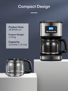 Filter Coffee Machine, Programmable Drip Coffee Maker, Advanced Showerhead Technology, Fast Brewing & 24 Hours Timer & 40 Min Keep Warm Function, 1.8L Capacity, 12 Cup - View 7