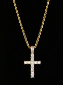 Colar de corrente trançada com pingente de cruz de microdiamante de luxo de luxo de alto nível, unissex, presente ideal para o dia das mães, dia dos namorados, feriado de ano novo