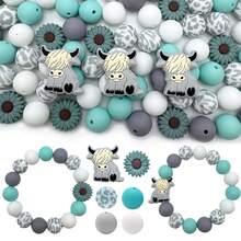 39pcs/Set Daisy & Highland Cow Shaped Silicone Beads - Suitable For DIY Jewelry Making, Pens, Necklaces, Keychains - Colorful Handmade Gift Set With Animal & Floral Patterns, Silicone Character Beads - 39PCS Daisy Cow Set - View 21