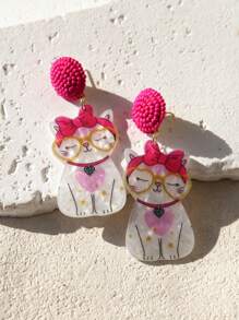 Funny Cute Statement Dancing Cat Drop Dangle Earrings For Women, Girls, Summer, Winter, Vacation, Holiday, Beach Party, Gift For Her, Couple Gift