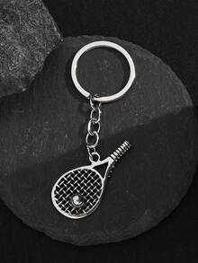 1pc Fashionable Vintage Minimalist Hollow Tennis Racket Shaped Keychain Accessories For Men - Antique Silver - View 2
