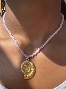 Colorful Beaded Necklace With Starfish And Shell Pendant, Stainless Steel Spring Ring Choker, Spring/Summer