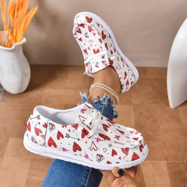 Plus Size 4.5 Leve Floral Flat Slip-On Loafers, Meninas Coração Respirável Tênis Atlético