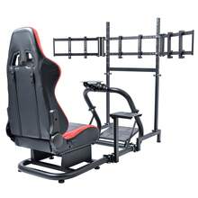 Minneer 50mm Large Round Tube Racing Simulator Cockpit With Red Seat & Triple Screen Display Stand Fits For G29/G920/G923 T300RS, Excluding Steering Wheel Pedals Shifter - Red - View 2