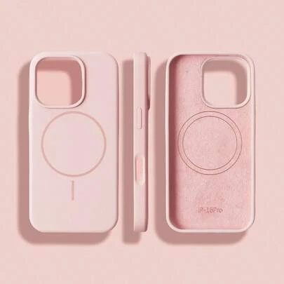 Ốp lưng điện thoại silicon màu hồng có nam châm lỏng, tương thích với iPhone 17 Pro Max/16/15/14/13/12 Spring