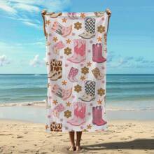 Western Beach Towel Pink Cowgirl Boot Gift For Country Music Girly Pool Towel Oversized Rodeo Travel Towel Cowboy Summer Accessories For Her 29X58 Inch Holiday Bathroom Decor Beach Essentials