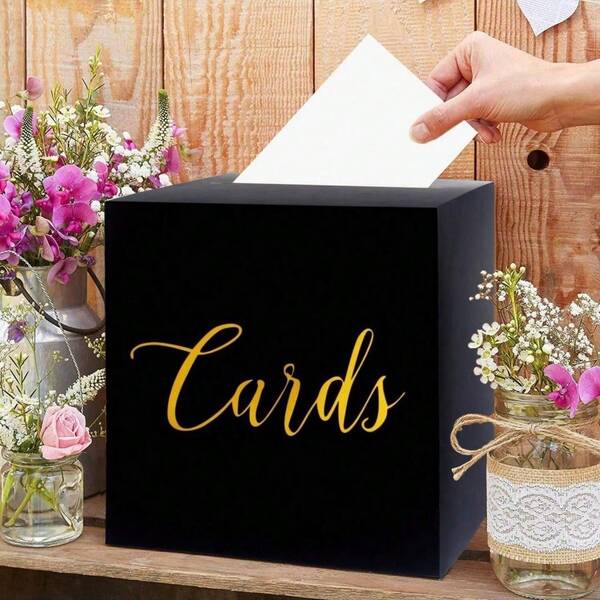 1PC Black Card Box With Gold Foil Design, Wedding Favors Money Box Holder For Wedding Reception, Baby Showers, Anniversary, Birthday Party, Graduation Table Centerpiece Decorations(Includes 10 Greeting Cards) Best Gifts,Wedding Decor,Home Decor ,Room Decor Party Favors Bride Birthday Decorations Party Decorations Bachelorette