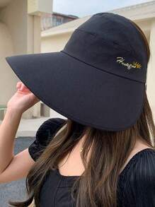 Chapeau de soleil pour femme, style coréen, protection du visage, anti-UV, voyage extérieur, protection solaire estivale, mode, personnalisé, polyvalent, chapeau de plage, design de lettre, polyester, anti-vent, anti-UV, printemps et été