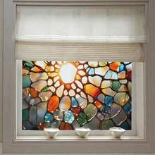 1 Stück Buntglas Fensterfolie, dekorative Fensterfolie mit abstraktem Statik-Klebeeffekt, nicht klebend, Fensterdekoration für Zuhause, Büro, Wohnzimmer, Toilette, Küche, Tür und Fenster