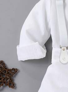 1 Set Baby Boy 1st Year Christening Outfit, White Dress Shirt + Bib Overalls Suit For Page Boy