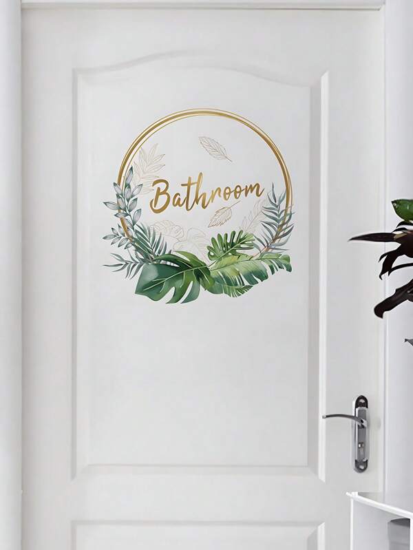 1pc Bathroom Sign PVC Self-Adhesive Sticker, Bathroom Decor Waterproof Decal Stickers, Room Decor, Home Decor, For Toilet Washroom, Wall Door Decor Painting, Wedding Bedroom Decor Bath Rug Floor Carpet Summer Bathroom Accessories